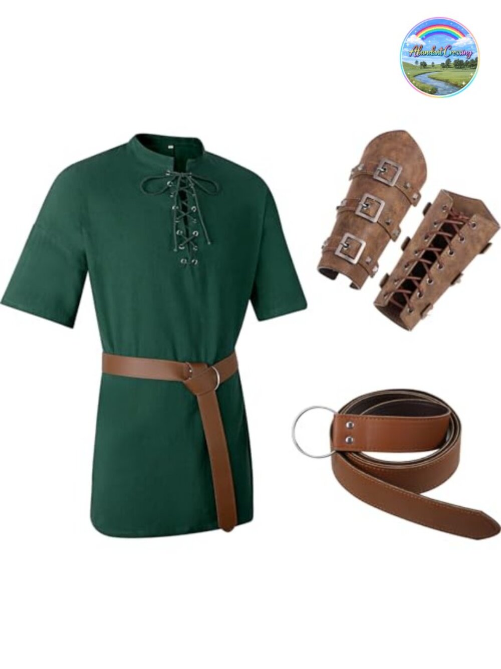 Men's Renaissance Viking Costume Tunic Set Cotton Linen Faux Leather